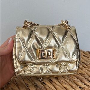 Aldo Metallic Gold Quilted Mini Chain Bag